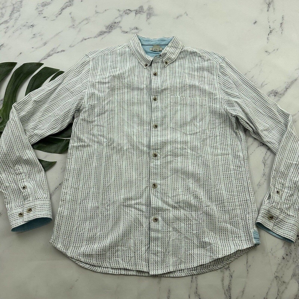 Carbon 2 Cobalt Mens Button Up Shirt Size M White Blue Striped Long Sleeve